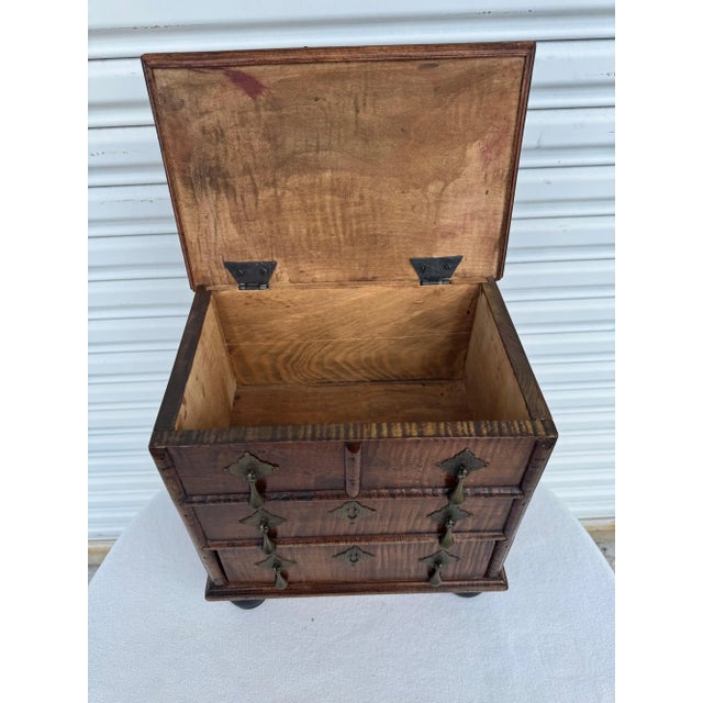 Wood Miniature Antique George Iii Style Curly Maple Chest For Sale - Image 7 of 12