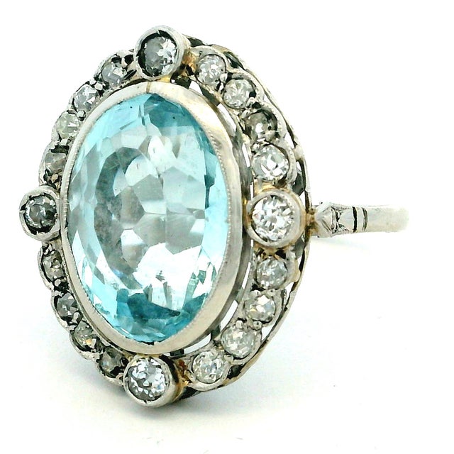 1930s Art Deco Platinum Aquamarine Diamond Halo Ring, 10 Ct, Size 8 For Sale - Image 13 of 14