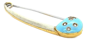 Aaron Basha Diamond Enamel Baby Safety Pin Brooch