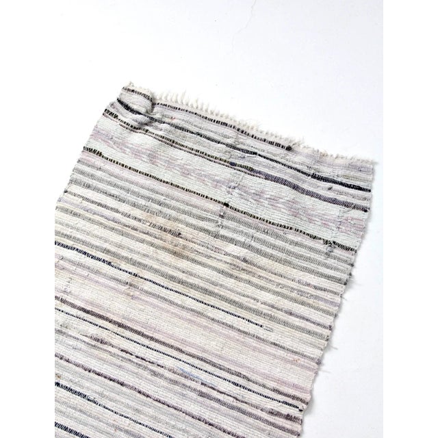 White Vintage Striped Rag Rug For Sale - Image 8 of 10
