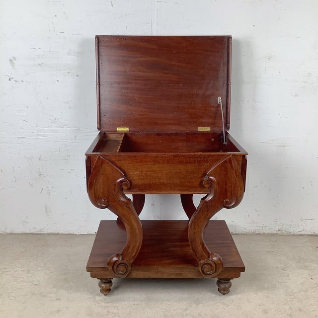 Vintage Classical Revival Upholstered Footstool With Scroll Base For Sale - Image 4 of 12