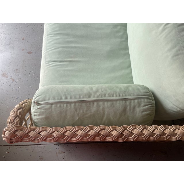 Authentic Vintage McGuire San Francisco Rattan Sofa & Matching Lounge Chair – Original Brass Tags For Sale In Naples, FL - Image 6 of 8