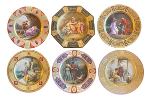Collection of 6 Royal Vienna Porcelain Plates W/ Hand-Painted Scenes. Late 19th.
