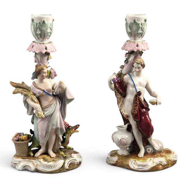 Allegorical Porcelain Candlesticks by Volkstedt R. Eckert and Co, 1895, Set of 2 For Sale - Image 11 of 11
