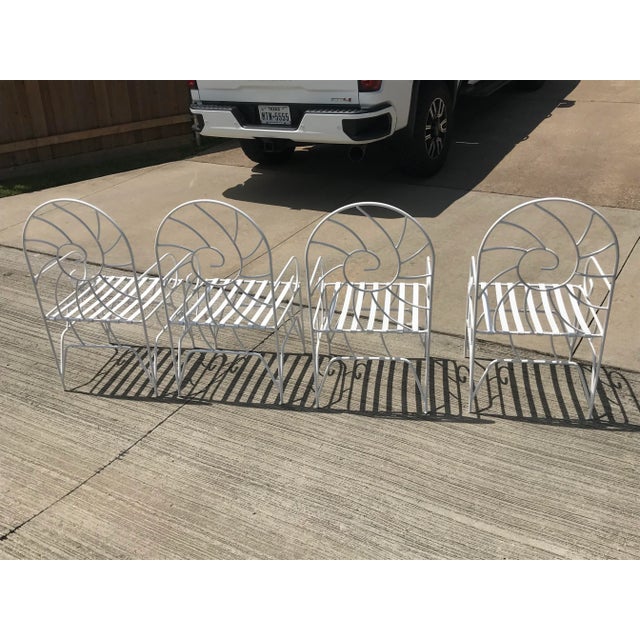 1940s Art Nouveau Nautilus Shell Back Wrought Iron Arm Chairs For Sale - Image 5 of 9