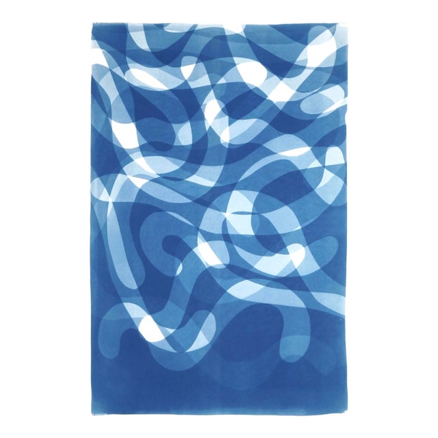 2021 "Falling Swirls" Contemporary Abstract Cyanotype Print on Watercolor Paper For Sale