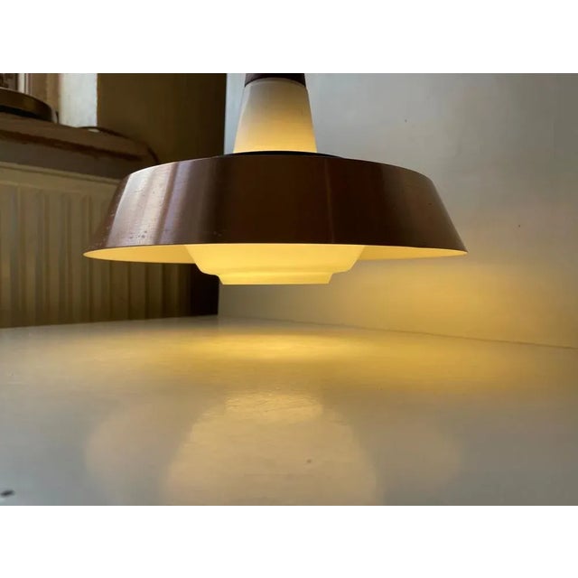 Mid-Century Pendant in Opaline Glass Teak and Copper from Voss, 1960s For Sale - Image 6 of 9