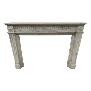 Louis XVI Style Fireplace in White Carrara Veined Marble, 1800s For Sale