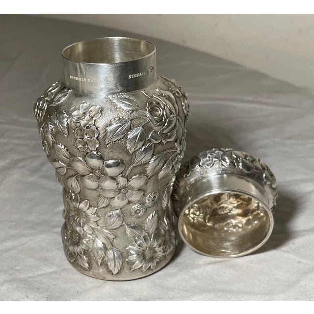 Share Antique 1900's Hennegan Bates Repousse Sterling Silver Muffineer Sugar Dredger For Sale - Image 11 of 14