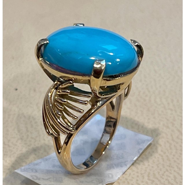 The School of Paris Vintage 12 Ct Natural Oval Sleeping Beauty Turquoise Ring, 14 Kt Yellow Gold For Sale - Image 3 of 18