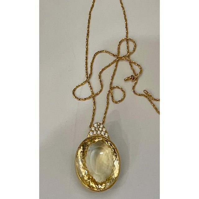 Yellow 125 Carat Citrine & Diamond Pendent or Necklace 14 Karat Yellow Gold with Chain For Sale - Image 8 of 18