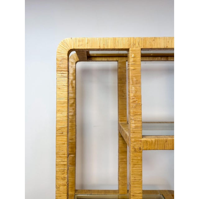 Coastal Etagere Rattan Wrapped Milo Baughman Style Five Tier Glass Shelf MCM For Sale - Image 14 of 15