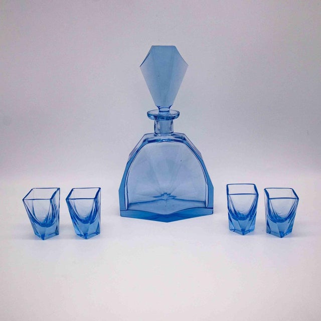 Blue Art Deco Liquor Set by Moser, 1920s, Set of 5 For Sale - Image 8 of 8