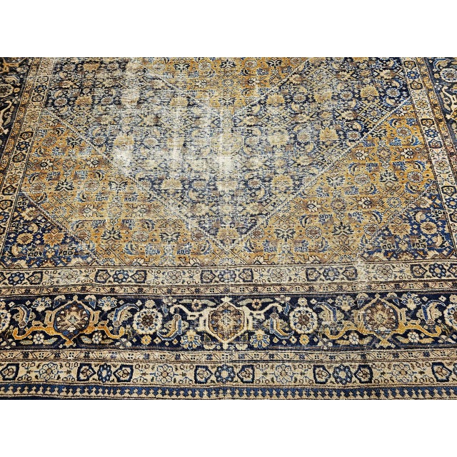 Navy Blue Vintage Persian Tabriz Rug, Hand-Knotted Wool, Herati Geometric Pattern, Navy & Camel, 10x13 For Sale - Image 8 of 13