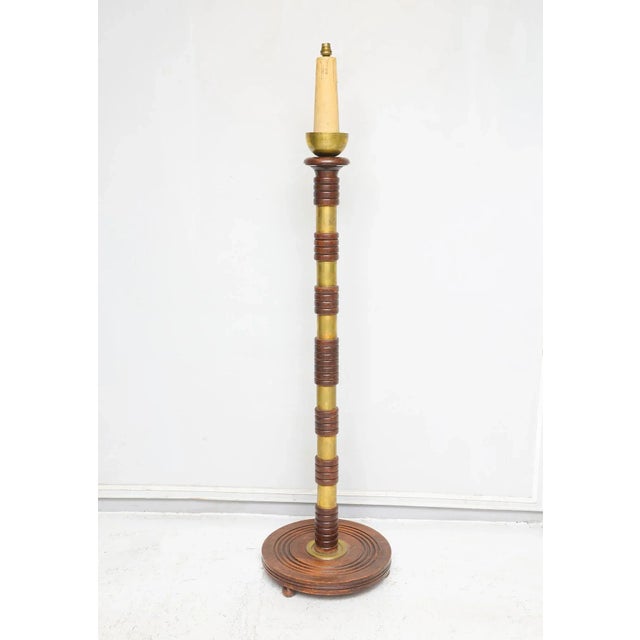 Metal Sculptural French Mid-Century Floor Lamp With Brass Rings For Sale - Image 7 of 7