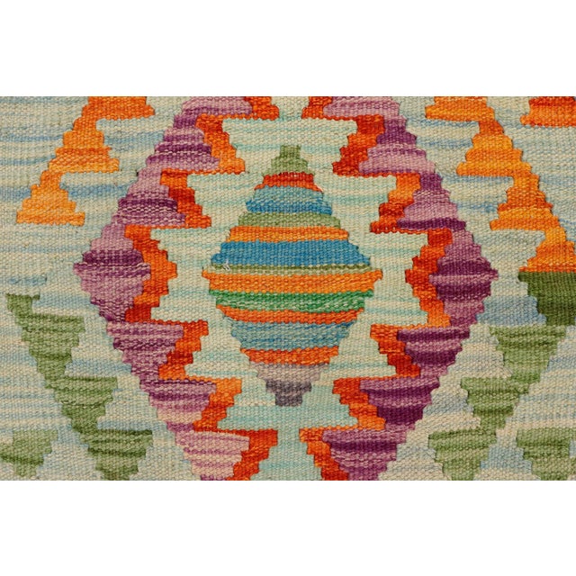 1990s Southwestern Kilim Blue Beige Hand-Woven Wool Rug 2'0'' X 3'1'' For Sale - Image 5 of 9