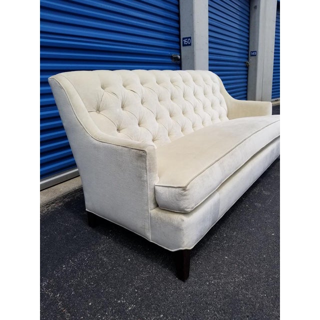 Kravet Ivory Upholstered Tufted Back Medley Sofa With Slope Arms and