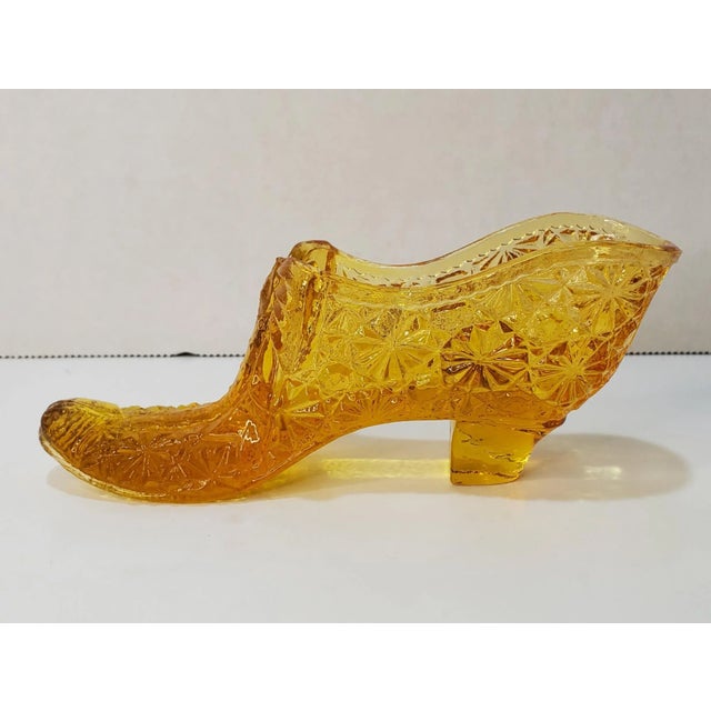 Glass 1970s Boyd Daisy and Button Amber Glass Slipper Catchall For Sale - Image 7 of 9