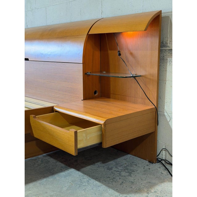Teak King Platform Bed With Built-in Nightstands and Lights Danish Mid-Century Modern 1970s For Sale - Image 12 of 13