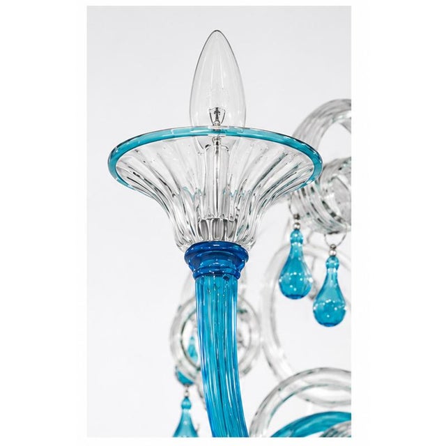 1980s Turquoise and Crystal Murano Glass 12-Light Chandelier, 1980s For Sale - Image 5 of 6