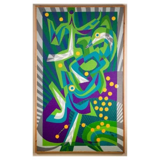 Leo Guida, Violet and Green Composition, Oil Painting, 1970s For Sale
