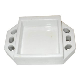 Early 20th Century White Ceramic Soap Dish Shower Shelf Tooth Brush Tray For Sale