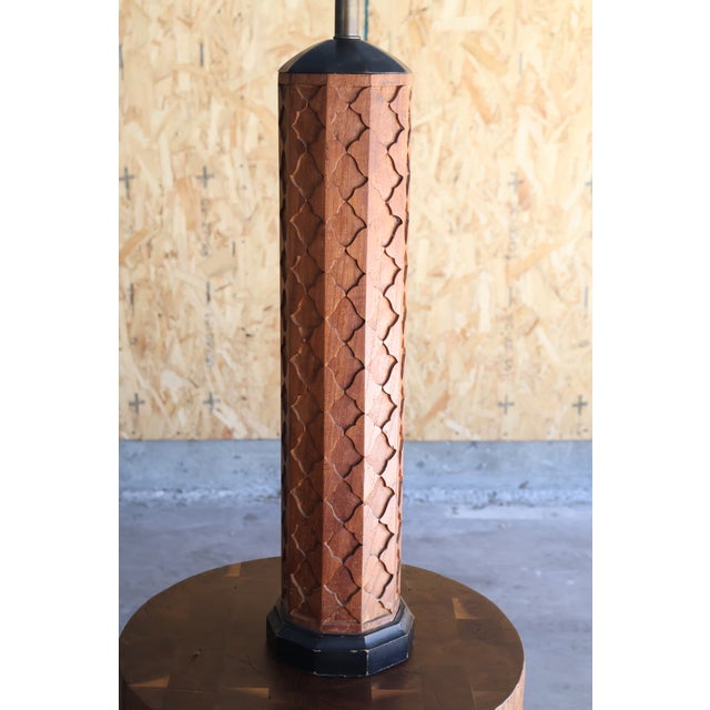 Moroccan 1960s Carved Wood Moroccan Style Lamp For Sale - Image 3 of 17