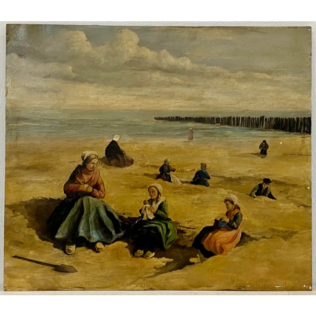In the Style of Johannes Evert Hendrik Akkeringa Oil on Panel Beach Scene C.1920 For Sale - Image 13 of 13