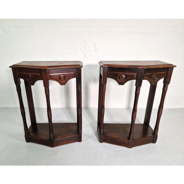 Vintage English Carved Oak Side Tables, 1920s, Set of 2 For Sale - Image 12 of 12