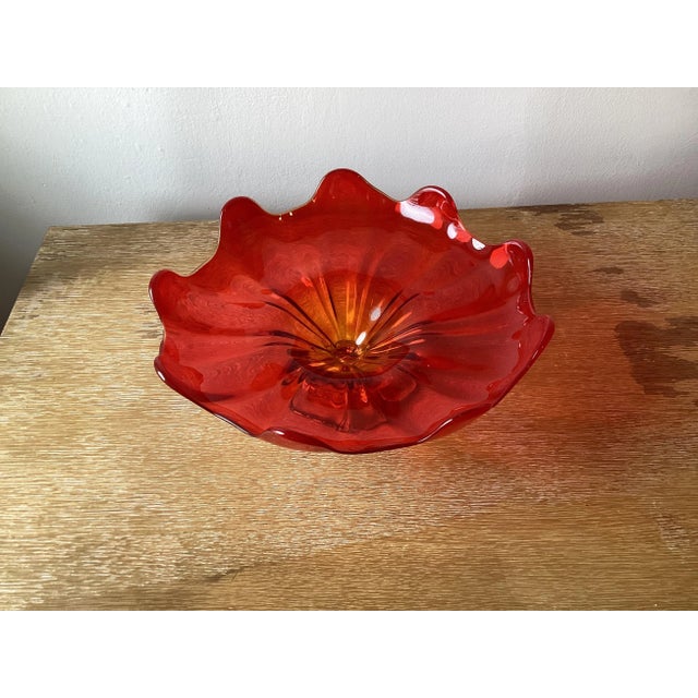 Mid Century Modern Red Amberina Glass Footed Centerpiece Fruit Bowl