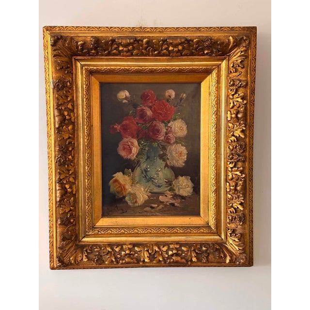 Jos Klaas / Henry Schouten, Floral Still Life with Roses in Vase, 1890s, Oil on Canvas, Framed For Sale - Image 12 of 12