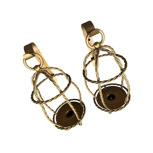 Vintage Hollywood Regency Gold Rope Candle Lantern Sconces, Pair For Sale - Image 4 of 5