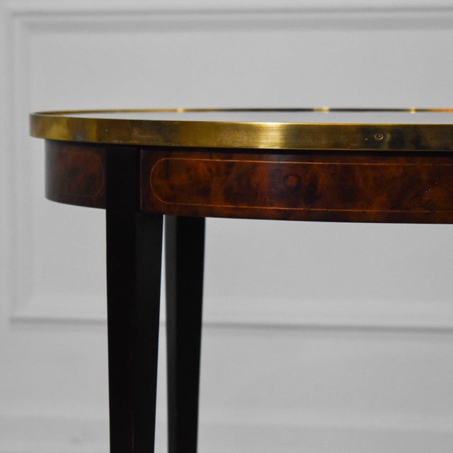 Late 20th Century Regency Burl Walnut and Brass Oval Side Tables by Henredon - A Pair For Sale - Image 5 of 6