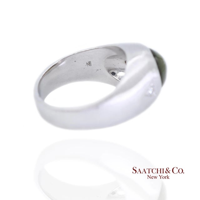 Metal Platinum 950 Natural Chrysoberyl Cat's Eye and Natural Diamond Ring, Size 9.75 For Sale - Image 7 of 11