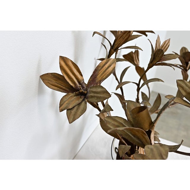 Brass Vintage French Gilded Metal Basket of Flowers Wall Sconce For Sale - Image 8 of 12