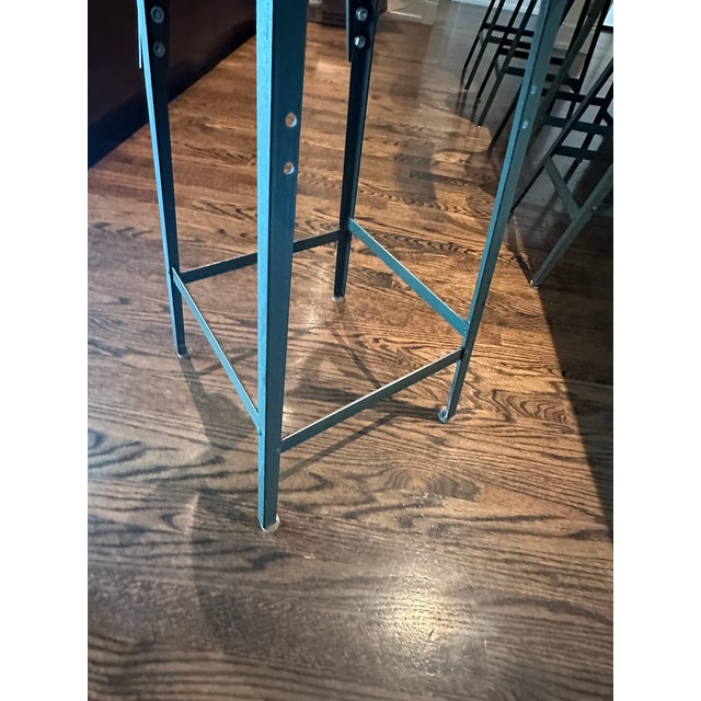 Wood 5 Vintage Industrial Counter Height Wood and Steel Stools , a Set For Sale - Image 7 of 10