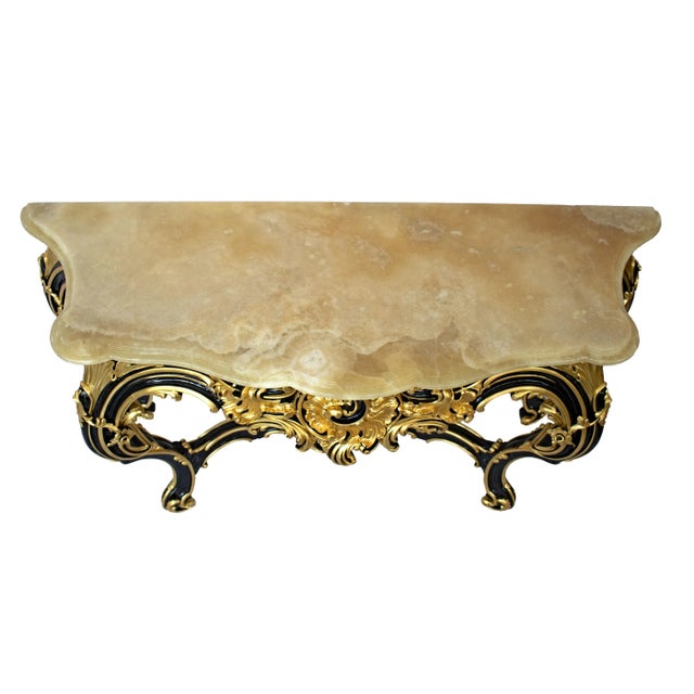 Baroque Hand-Carved Black Lacquered with Gold Decoration Console, 2000s For Sale - Image 11 of 13