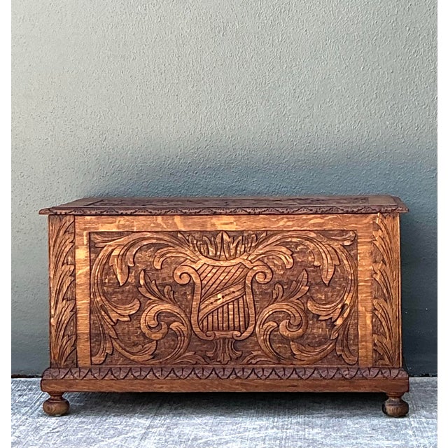 Vintage Carved Wood Lyre Trunk For Sale - Image 11 of 12