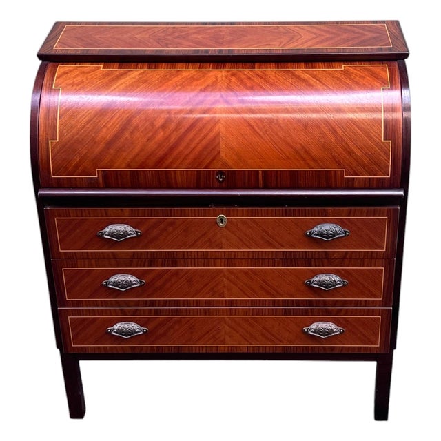Swedish Roll-Top Secretary Desk Bookmatched Teak & Rosewood Attributed to Egon Ostergaard For Sale