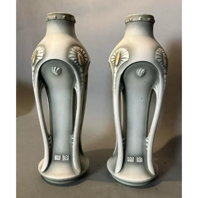 Early 20th Century Antique Art Nouveau Amphora Style Art Pottery Buttress Vases- Set of 2 For Sale - Image 5 of 12