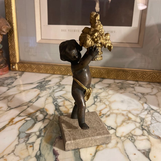 19th Century Italian Small Sculpture of a Cherub Holding a Basket of Flowers For Sale - Image 9 of 9