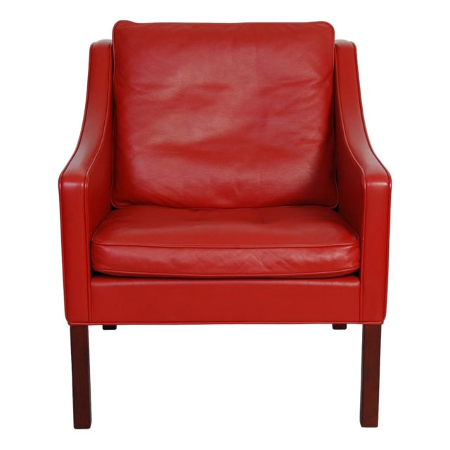 Model 2207 Lounge Chair in Red Leather by Børge Mogensen, 2000s For Sale