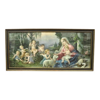 Vintage Mataloni Giovanni Large Art Print of Mary Jesus Lamb Angels For Sale
