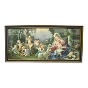 Vintage Mataloni Giovanni Large Art Print of Mary Jesus Lamb Angels