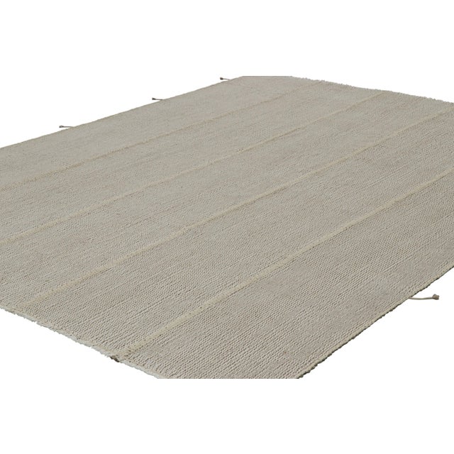 Rug & Kilim Rug & Kilim’s Contemporary Kilim With Textural Brown and Cream Stripes For Sale - Image 4 of 7