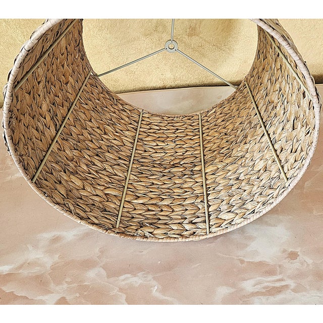 Late 20th Century Natural Woven Seagrass Drum Lamp Shade With Metal Spider Fitter, Coastal Boho Style For Sale - Image 14 of 18