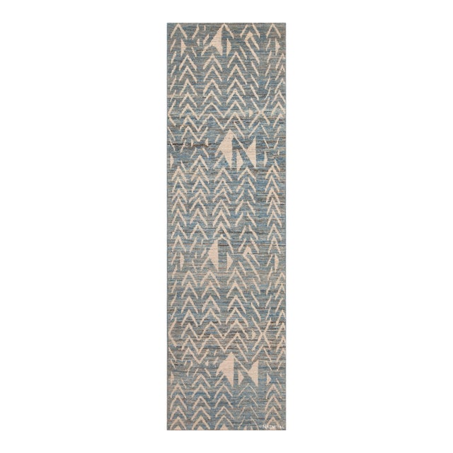 Nazmiyal Collection Modern Tribal Geometric Hallway Runner Rug For Sale