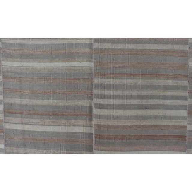 Tan Mid 20th Century Turkish Vintage Hand Woven Paneled Kilim Vintage Rug in Muted Colors For Sale - Image 8 of 12