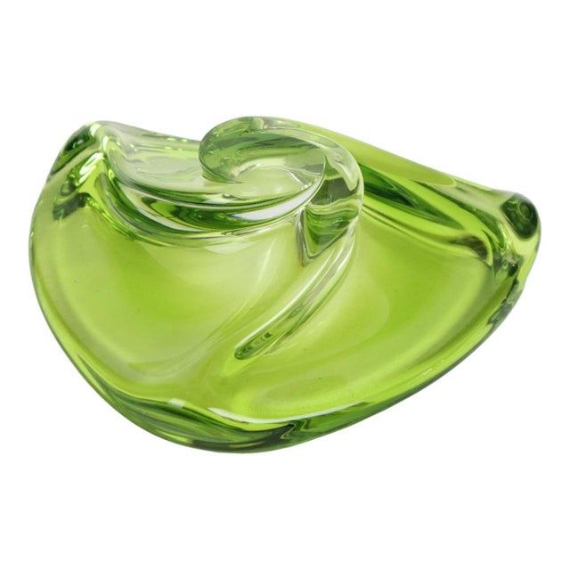 Green Vintage Green Crystal Bowl from Val Saint Lambert, 1960s For Sale - Image 8 of 13