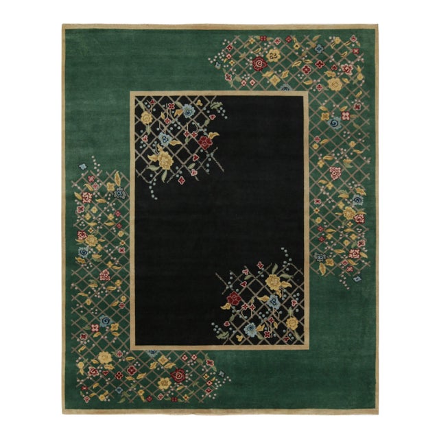 Black 2010s Rug & Kilim’s Chinese Art Deco Style Rug in Black & Green With Floral Pattern For Sale - Image 8 of 8